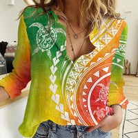 Polynesian Pride Women Casual Shirt Turtle Hibiscus Luxury Style - Reggae LT7 Female Reggae - Polynesian Pride