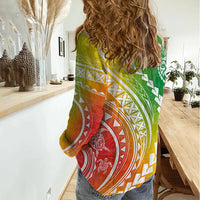 Polynesian Pride Women Casual Shirt Turtle Hibiscus Luxury Style - Reggae LT7 - Polynesian Pride