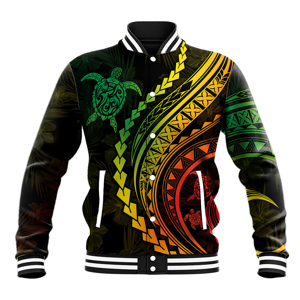 Polynesian Pride Baseball Jacket Turtle Hibiscus Luxury Style - Reggae Ver2 LT7 Unisex Reggae - Polynesian Pride