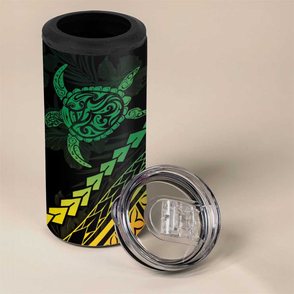 Polynesian Pride 4 in 1 Can Cooler Tumbler Turtle Hibiscus Luxury Style - Reggae Ver2