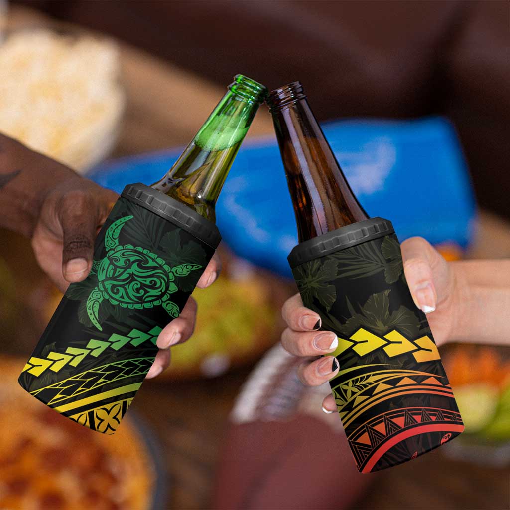 Polynesian Pride 4 in 1 Can Cooler Tumbler Turtle Hibiscus Luxury Style - Reggae Ver2