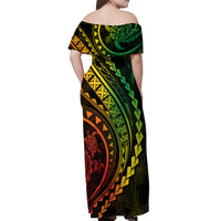 Polynesian Pride Off Shoulder Maxi Dress Turtle Hibiscus Luxury Style - Reggae Ver2 LT7 - Polynesian Pride