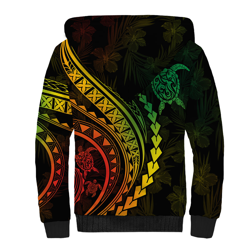 Polynesian Pride Sherpa Hoodie Turtle Hibiscus Luxury Style - Reggae Ver2 LT7 - Polynesian Pride
