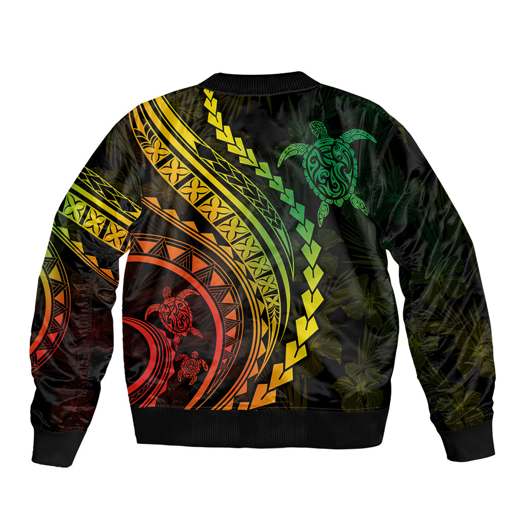 Polynesian Pride Sleeve Zip Bomber Jacket Turtle Hibiscus Luxury Style - Reggae Ver2 LT7 - Polynesian Pride