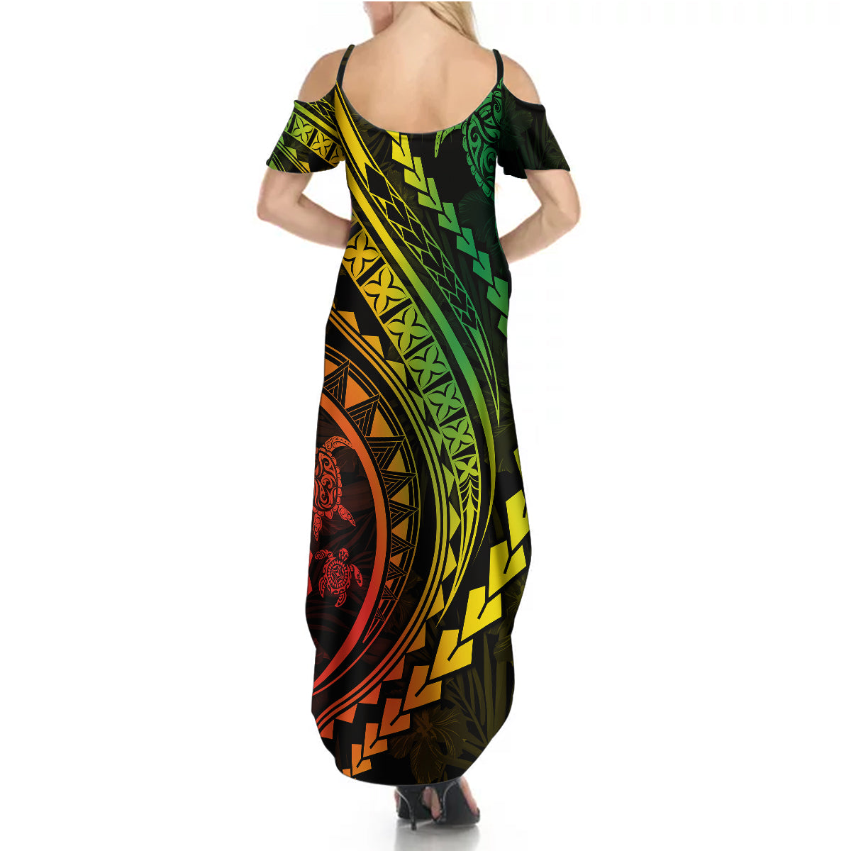 Polynesian Pride Summer Maxi Dress Turtle Hibiscus Luxury Style - Reggae Ver2 LT7 - Polynesian Pride