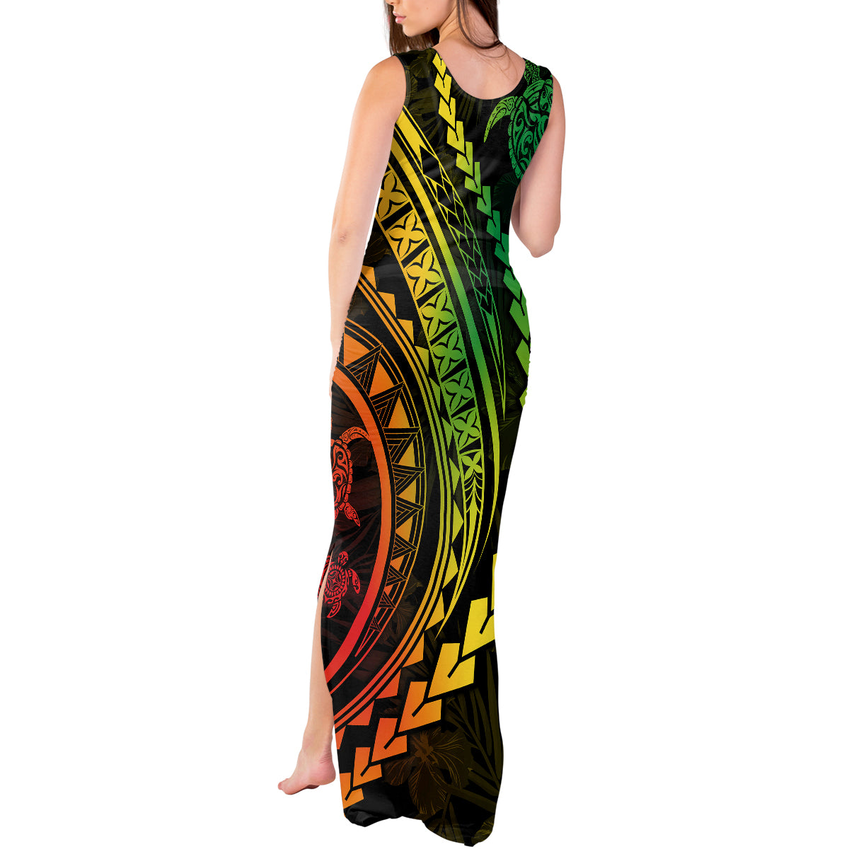 Polynesian Pride Tank Maxi Dress Turtle Hibiscus Luxury Style - Reggae Ver2 LT7 - Polynesian Pride