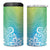 Polynesia 4 in 1 Can Cooler Tumbler Plumeria Blue Gradient Curves