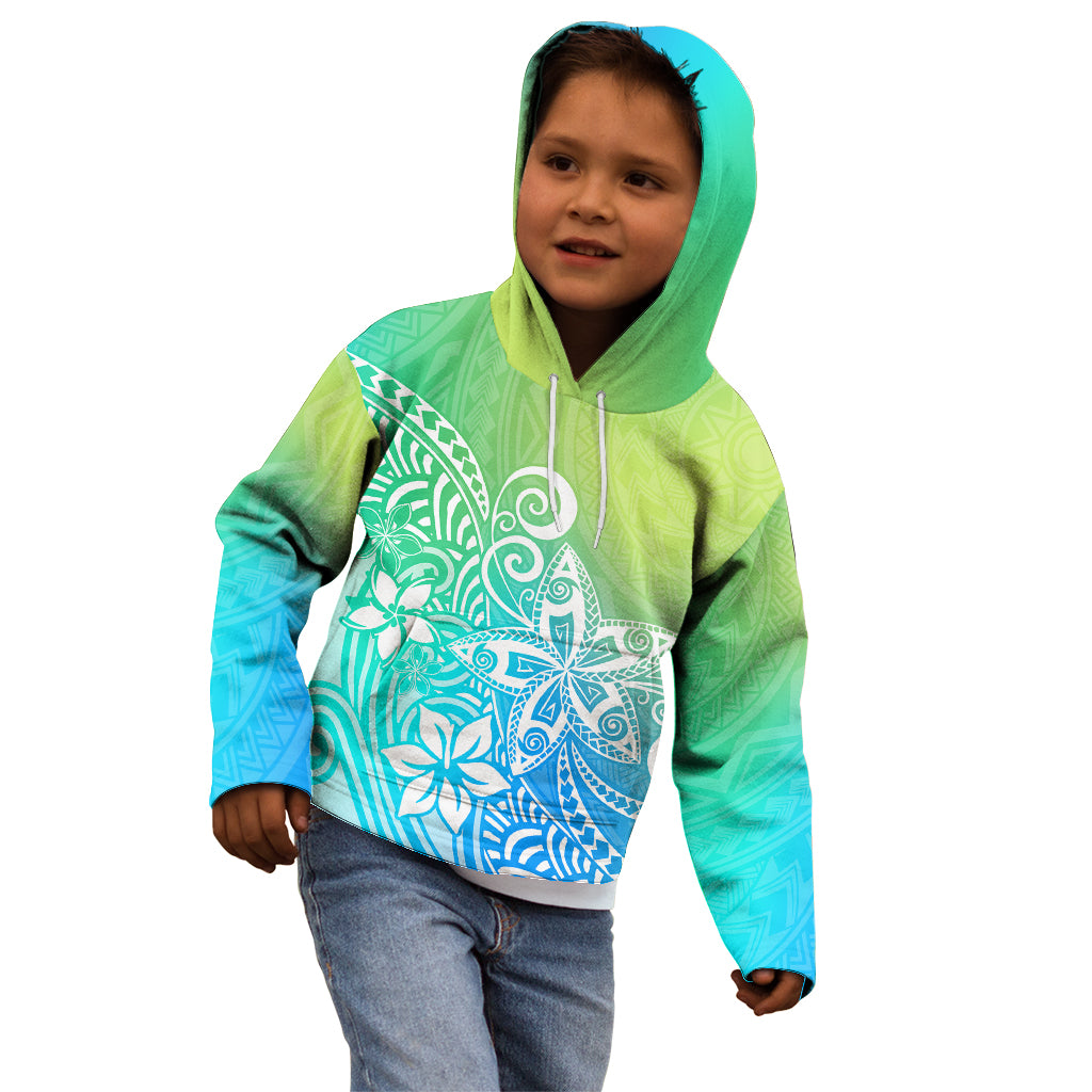 Polynesia Kid Hoodie Plumeria Blue Gradient Curves LT7 - Polynesian Pride