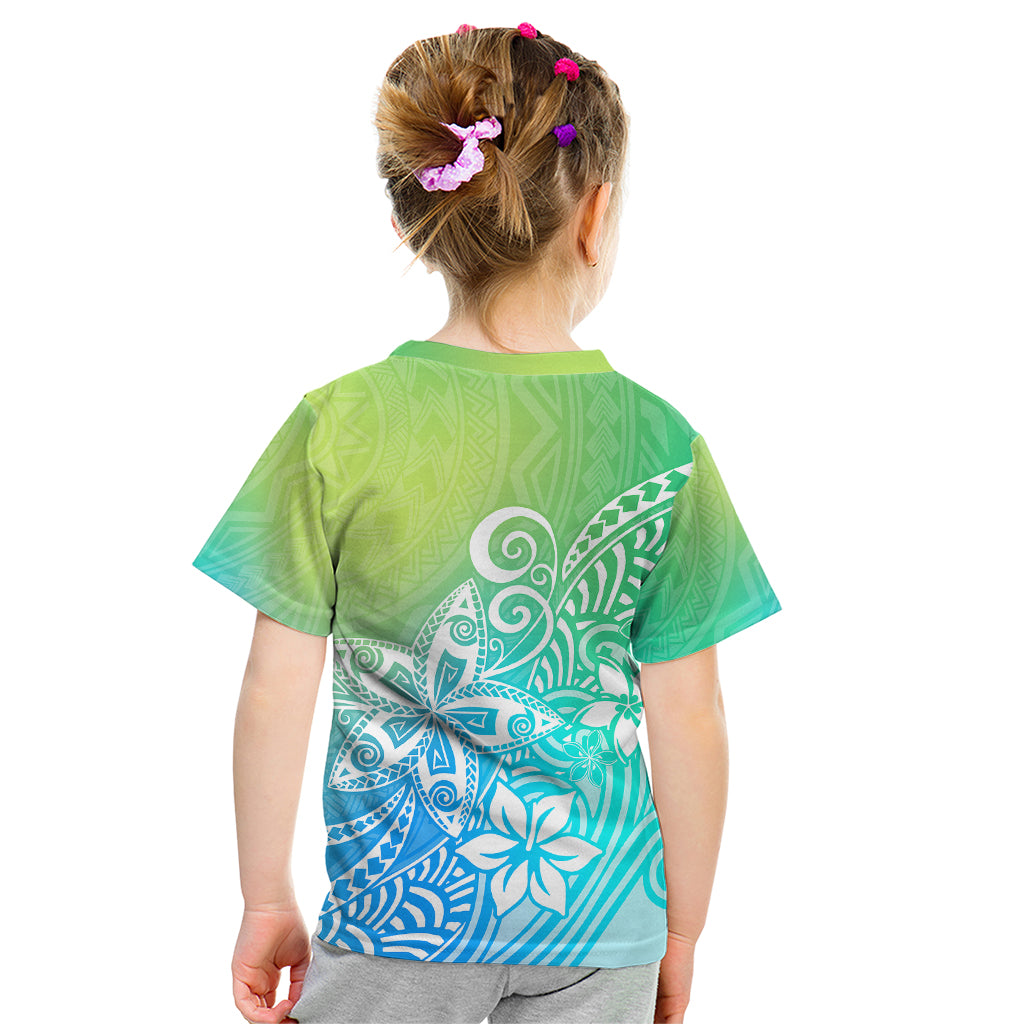 Polynesia Kid T Shirt Plumeria Blue Gradient Curves LT7 - Polynesian Pride