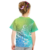 Polynesia Kid T Shirt Plumeria Blue Gradient Curves LT7 - Polynesian Pride