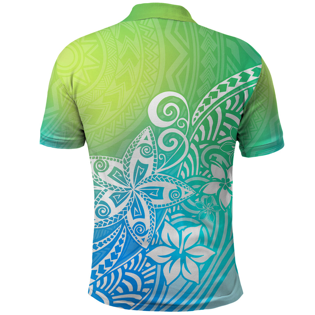 Polynesia Polo Shirt Plumeria Blue Gradient Curves LT7 - Polynesian Pride