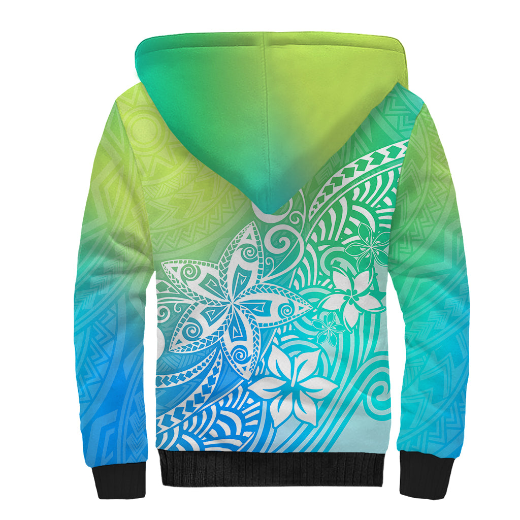 Polynesia Sherpa Hoodie Plumeria Blue Gradient Curves LT7 - Polynesian Pride