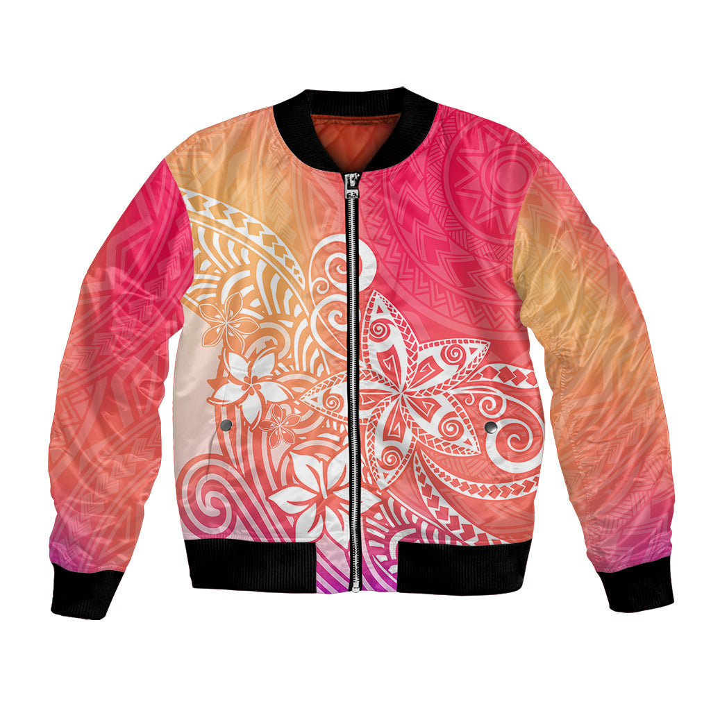 Polynesia Bomber Jacket Plumeria Pink Gradient Curves LT7 Unisex Pink - Polynesian Pride