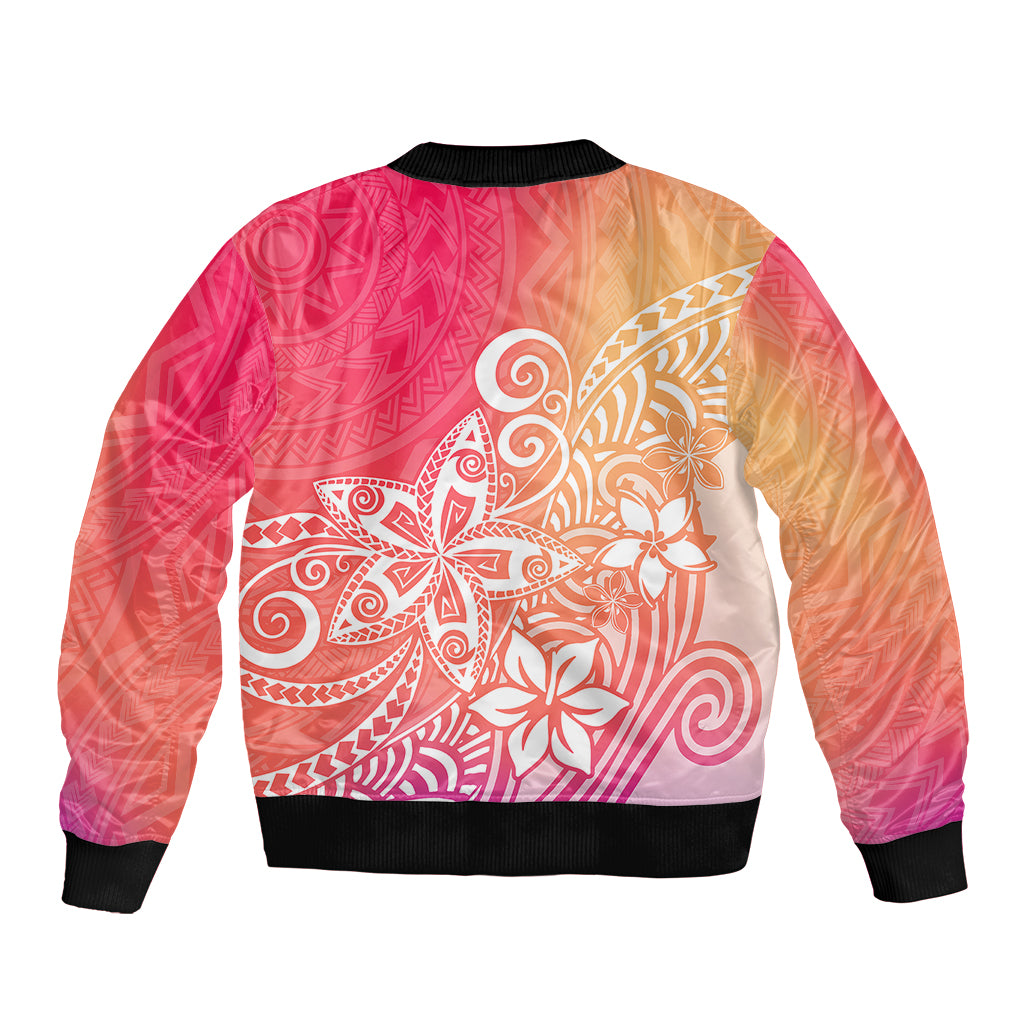 Polynesia Bomber Jacket Plumeria Pink Gradient Curves LT7 - Polynesian Pride