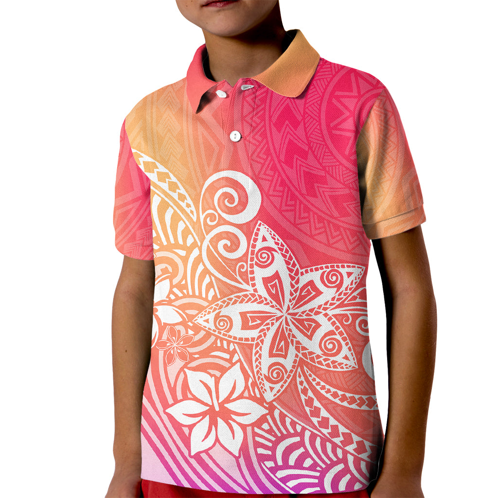 Polynesia Kid Polo Shirt Plumeria Pink Gradient Curves LT7 Kid Pink - Polynesian Pride