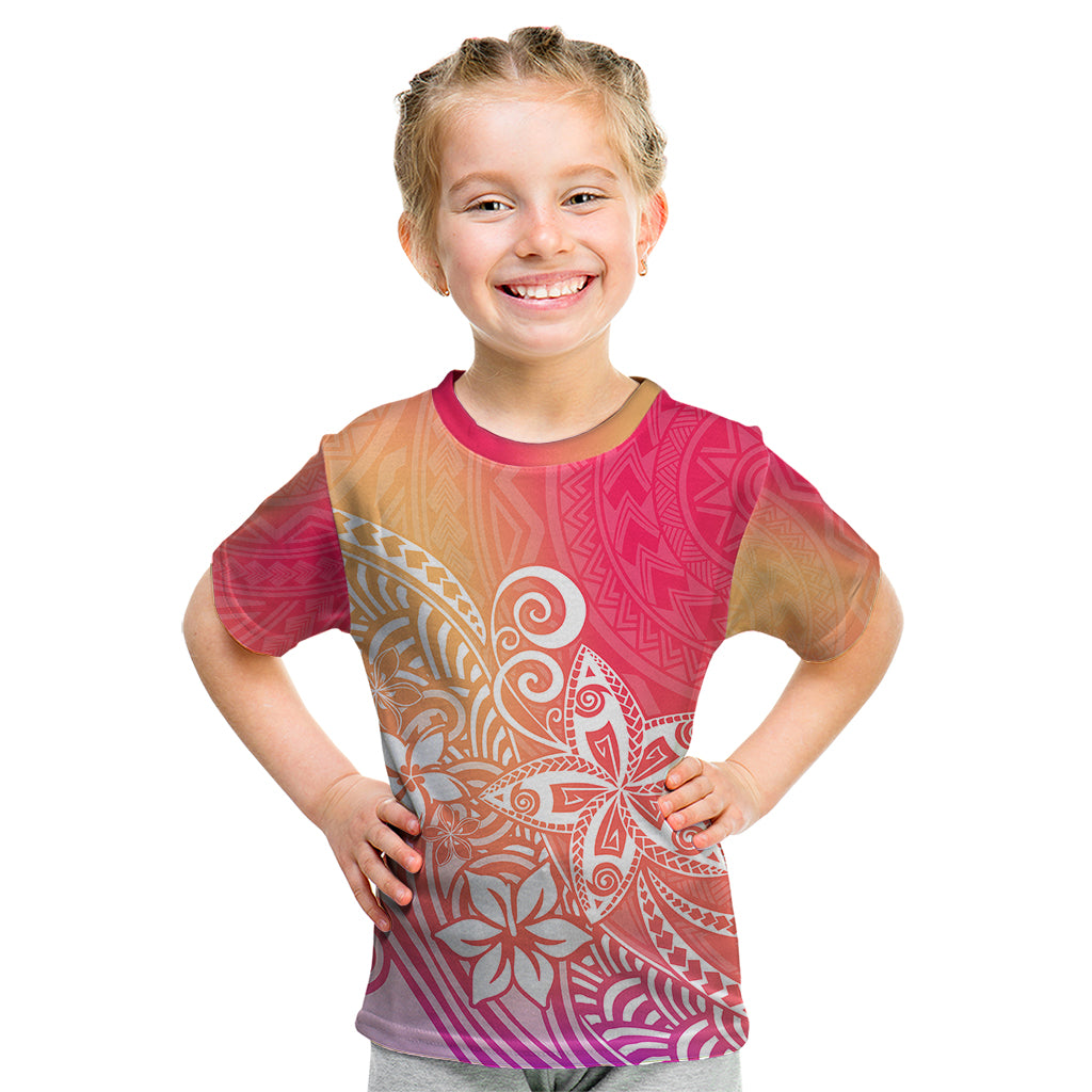 Polynesia Kid T Shirt Plumeria Pink Gradient Curves LT7 Pink - Polynesian Pride