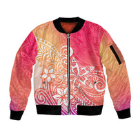 Polynesia Sleeve Zip Bomber Jacket Plumeria Pink Gradient Curves LT7 Unisex Pink - Polynesian Pride