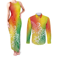 Polynesia Couples Matching Tank Maxi Dress and Long Sleeve Button Shirts Plumeria Reggae Curves LT7 Reggae - Polynesian Pride