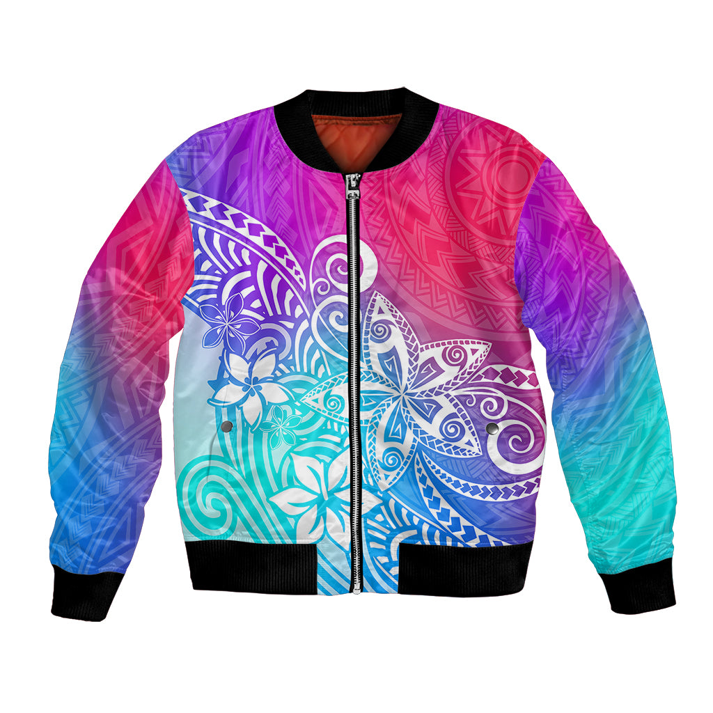 Polynesia Bomber Jacket Plumeria Galaxy Gradient Curves LT7 Unisex Galaxy - Polynesian Pride