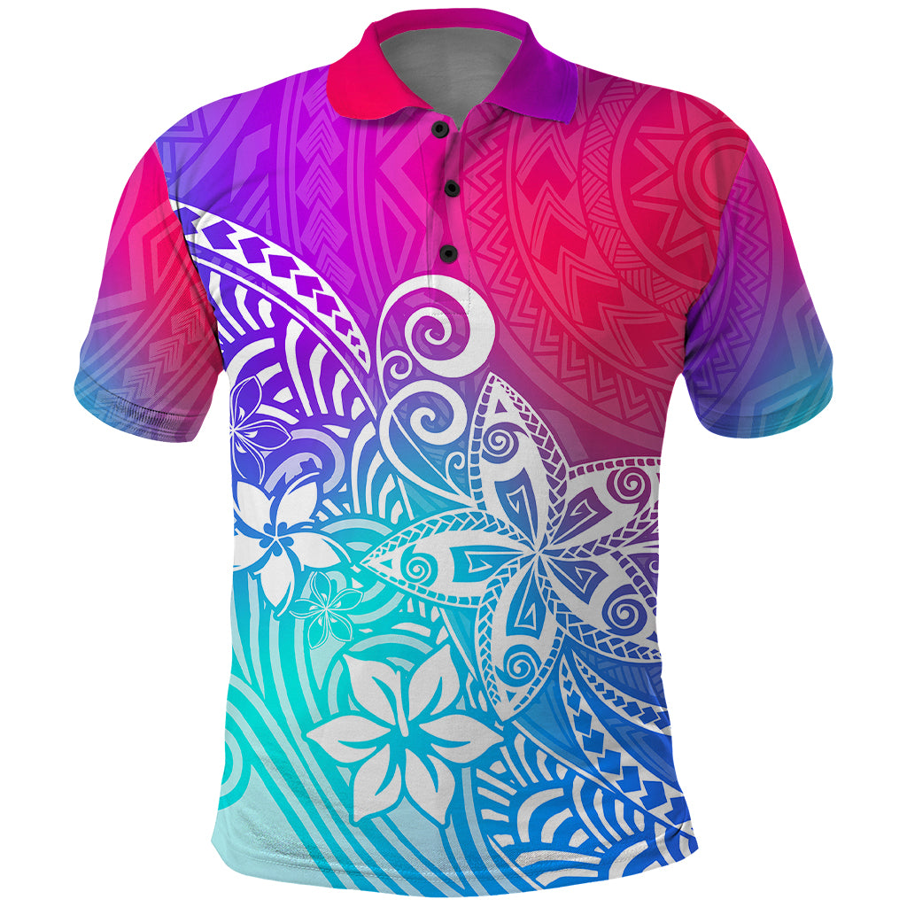Polynesia Polo Shirt Plumeria Galaxy Gradient Curves LT7 Galaxy - Polynesian Pride