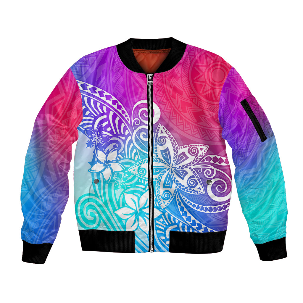 Polynesia Sleeve Zip Bomber Jacket Plumeria Galaxy Gradient Curves LT7 Unisex Galaxy - Polynesian Pride