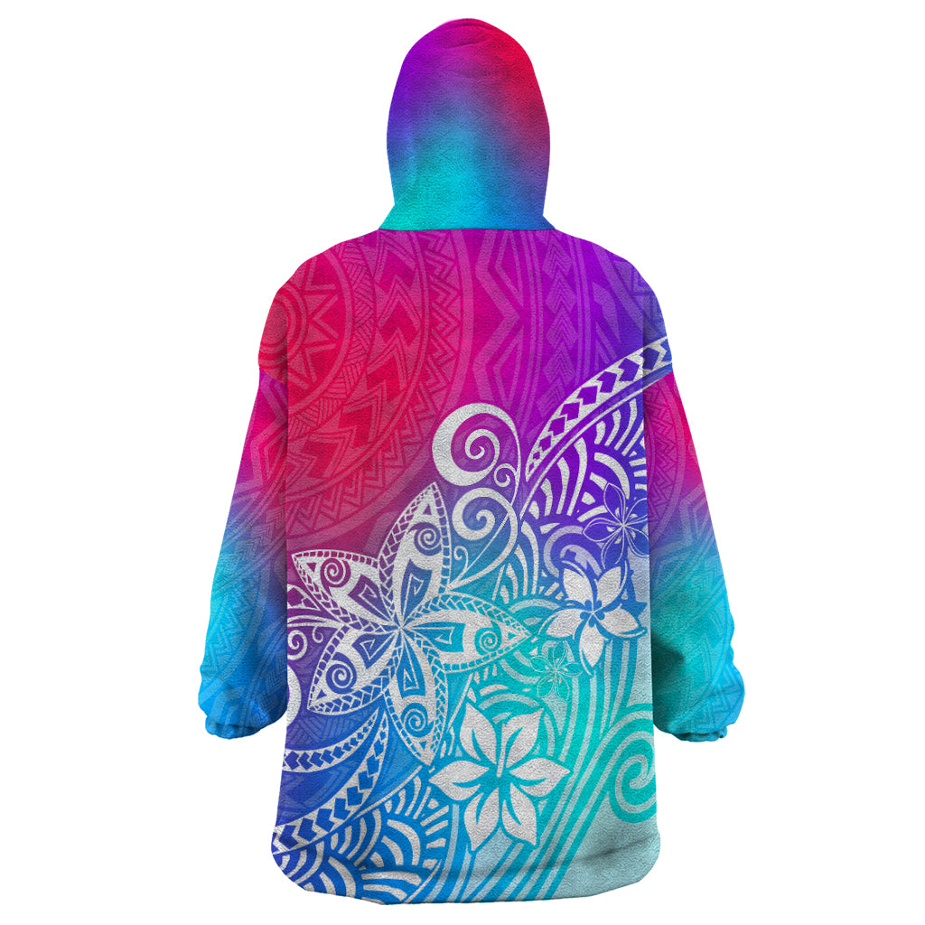 Polynesia Wearable Blanket Hoodie Plumeria Galaxy Gradient Curves LT7 - Polynesian Pride