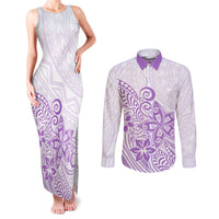 Polynesia Couples Matching Tank Maxi Dress and Long Sleeve Button Shirts Plumeria Lavender Curves LT7 Purple - Polynesian Pride