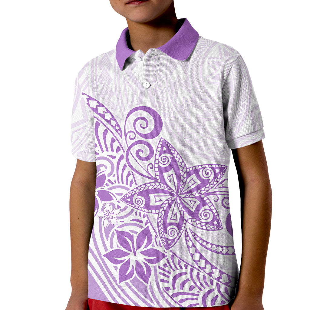 Polynesia Kid Polo Shirt Plumeria Lavender Curves LT7 Kid Purple - Polynesian Pride