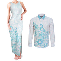 Polynesia Couples Matching Tank Maxi Dress and Long Sleeve Button Shirts Plumeria Turquoise Curves LT7 Turquoise - Polynesian Pride