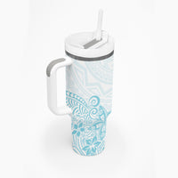 Polynesia Tumbler With Handle Plumeria Turquoise Curves