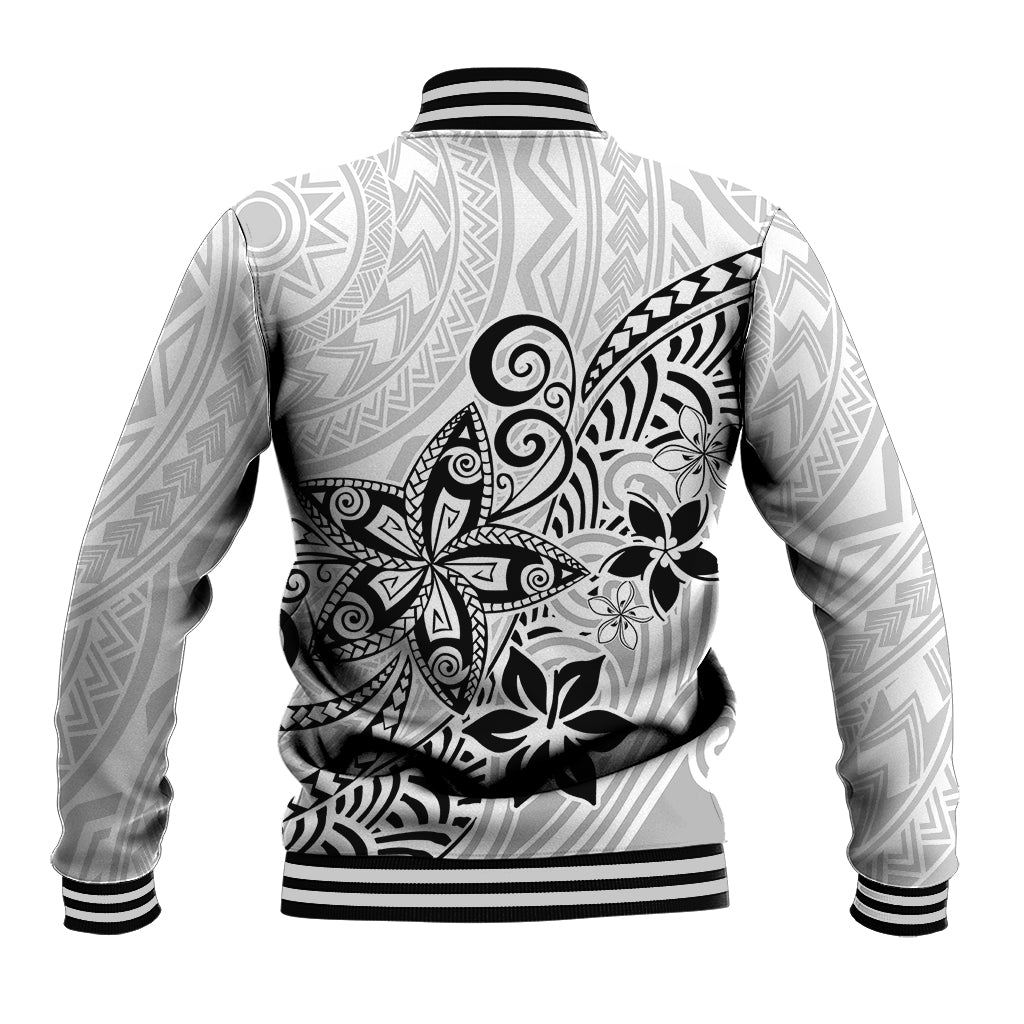 Polynesia Baseball Jacket Plumeria White Curves LT7 - Polynesian Pride