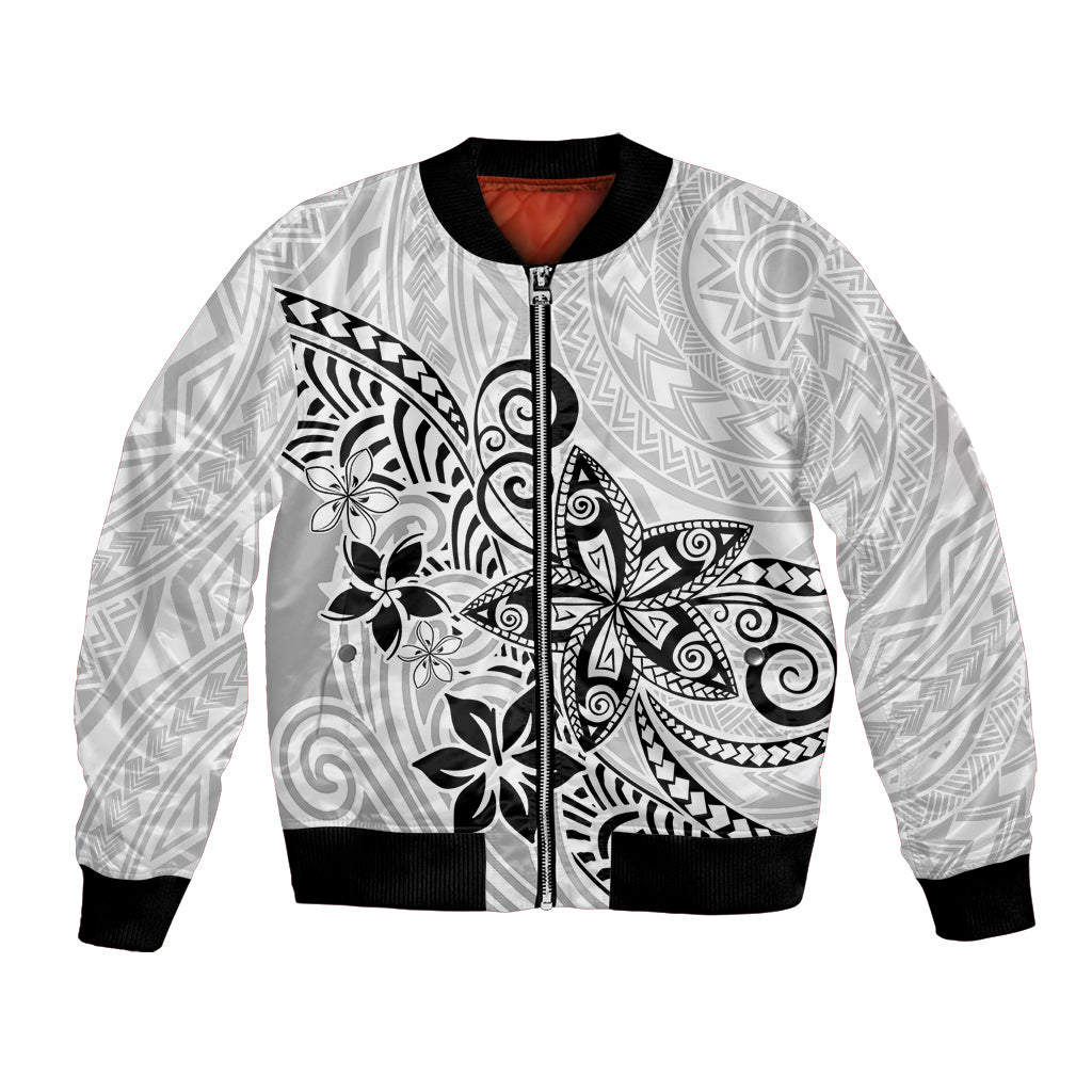 Polynesia Bomber Jacket Plumeria White Curves LT7 Unisex White - Polynesian Pride