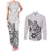 Polynesia Couples Matching Tank Maxi Dress and Long Sleeve Button Shirts Plumeria White Curves LT7 White - Polynesian Pride