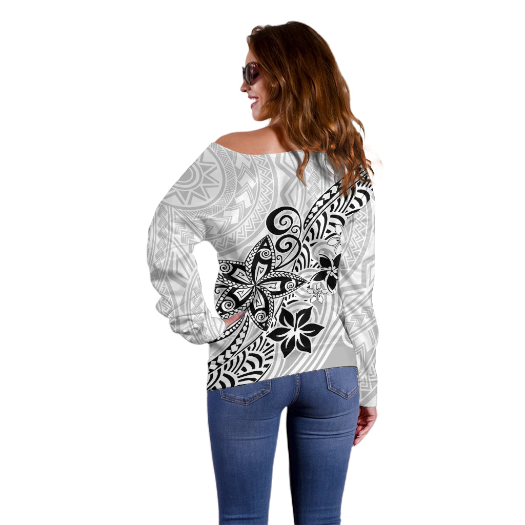 Polynesia Off Shoulder Sweater Plumeria White Curves LT7 - Polynesian Pride