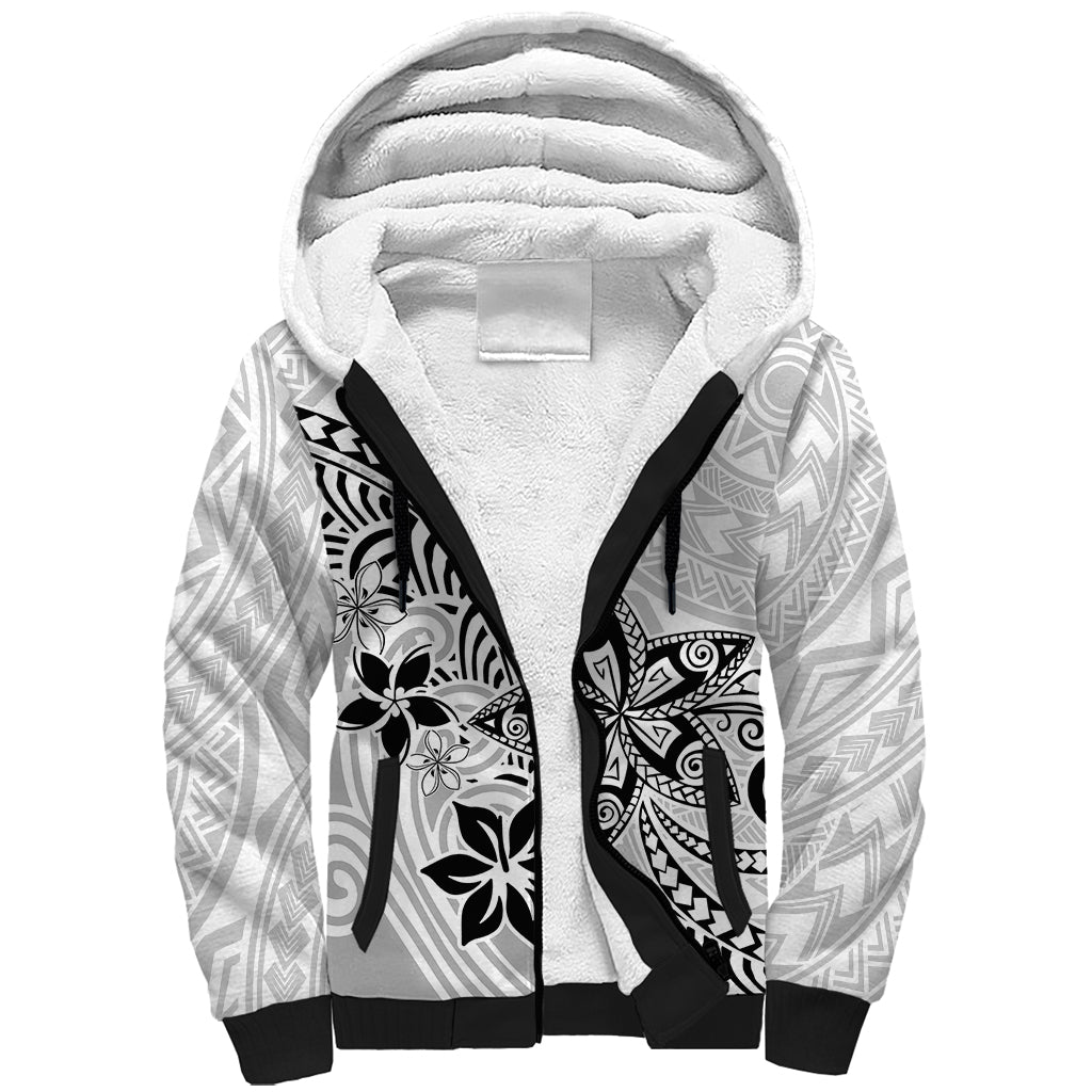 Polynesia Sherpa Hoodie Plumeria White Curves LT7 Unisex White - Polynesian Pride