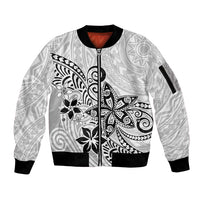 Polynesia Sleeve Zip Bomber Jacket Plumeria White Curves LT7 Unisex White - Polynesian Pride