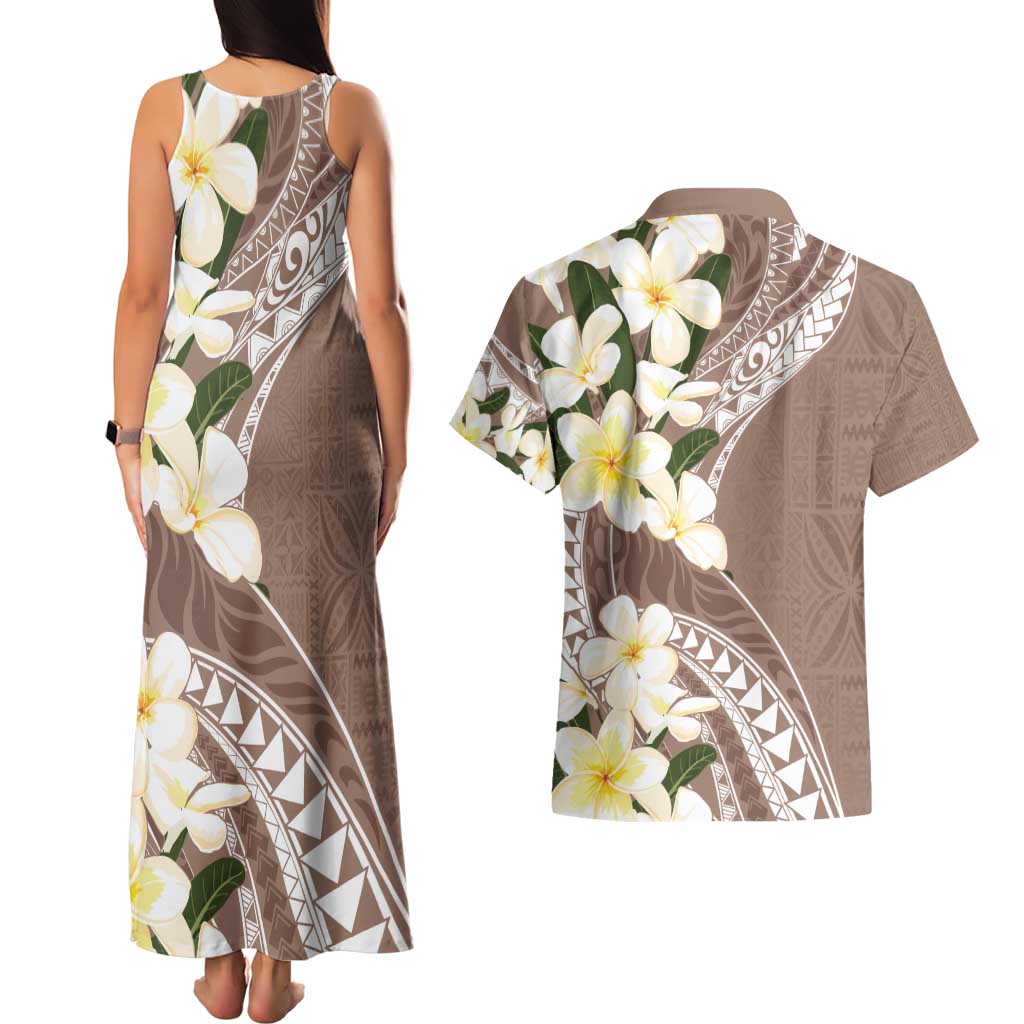 Aloha Hawaii Festive Couples Matching Tank Maxi Dress and Hawaiian Shirt Frangipani Lace Classic - Beige