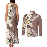 Aloha Hawaii Festive Couples Matching Tank Maxi Dress and Long Sleeve Button Shirt Frangipani Lace Classic - Beige