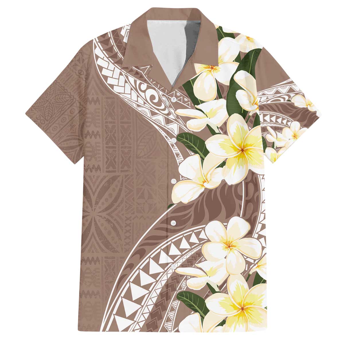 Aloha Hawaii Festive Family Matching Puletasi and Hawaiian Shirt Frangipani Lace Classic - Beige