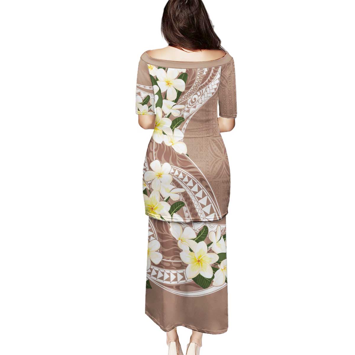 Aloha Hawaii Festive Family Matching Puletasi and Hawaiian Shirt Frangipani Lace Classic - Beige