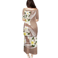 Aloha Hawaii Festive Family Matching Puletasi and Hawaiian Shirt Frangipani Lace Classic - Beige