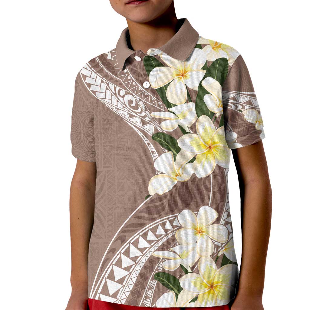 Aloha Hawaii Festive Kid Polo Shirt Frangipani Lace Classic - Beige LT7 Kid Beige - Polynesian Pride