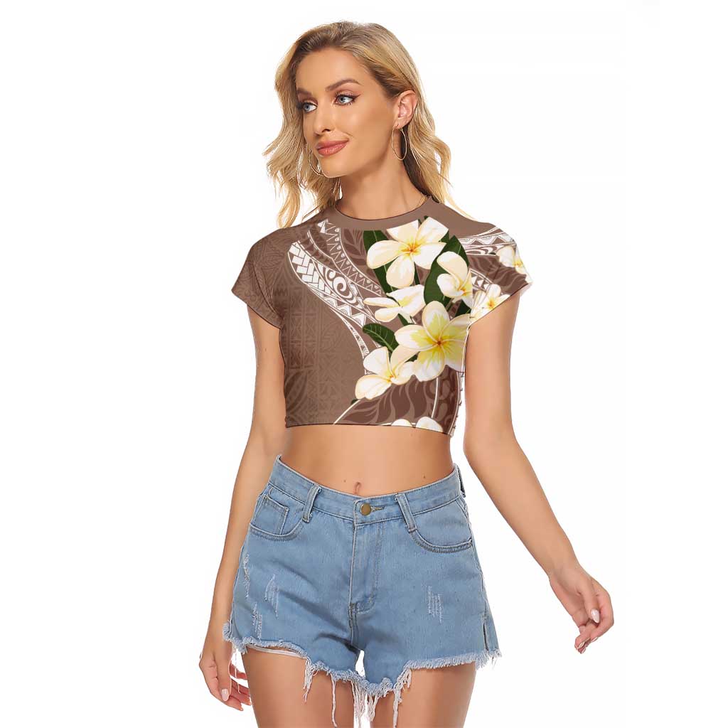 Aloha Hawaii Festive Raglan Cropped T Shirt Frangipani Lace Classic - Beige LT7 Female Beige - Polynesian Pride