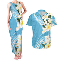 Aloha Hawaii Festive Couples Matching Tank Maxi Dress and Hawaiian Shirt Frangipani Lace Classic - Turquoise
