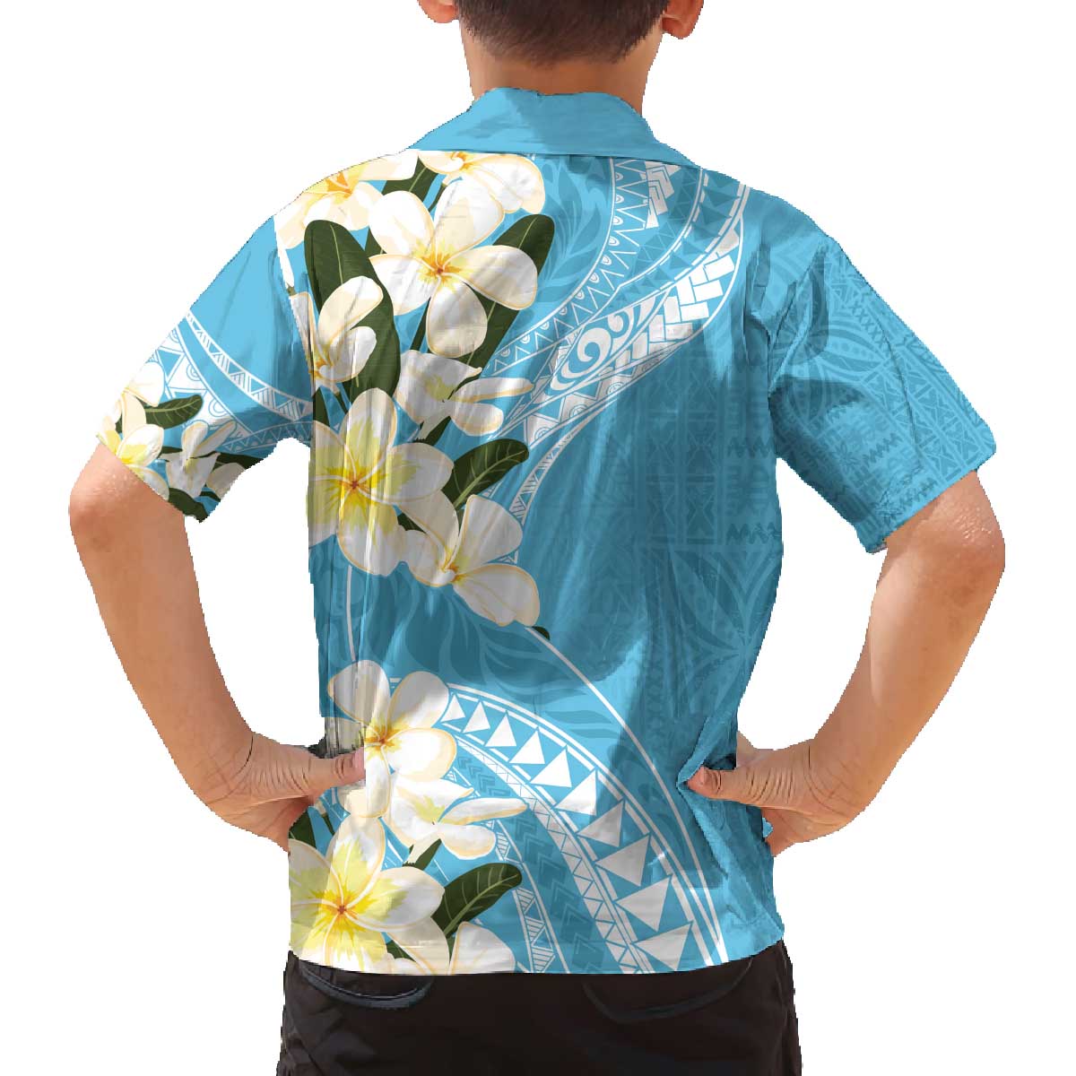Aloha Hawaii Festive Family Matching Off Shoulder Short Dress and Hawaiian Shirt Frangipani Lace Classic - Turquoise
