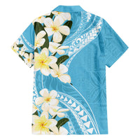 Aloha Hawaii Festive Family Matching Off Shoulder Short Dress and Hawaiian Shirt Frangipani Lace Classic - Turquoise