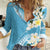 Aloha Hawaii Festive Women Casual Shirt Frangipani Lace Classic - Turquoise