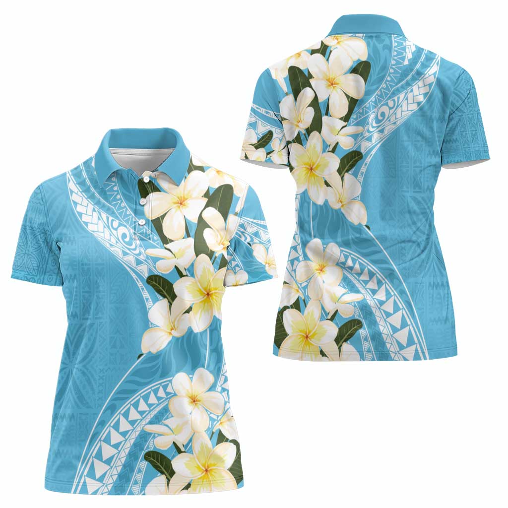Aloha Hawaii Festive Women Polo Shirt Frangipani Lace Classic - Turquoise
