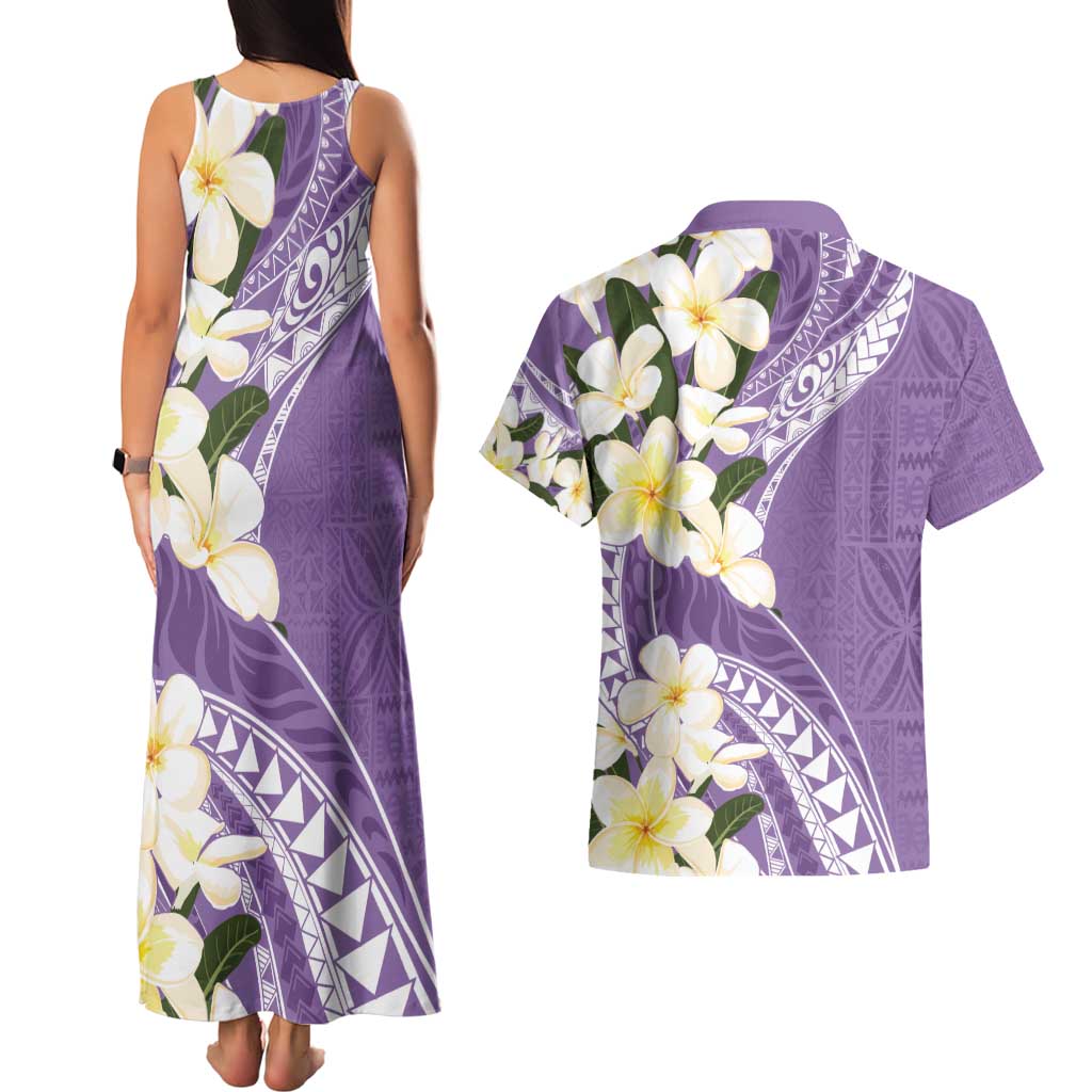 Aloha Hawaii Festive Couples Matching Tank Maxi Dress and Hawaiian Shirt Frangipani Lace Classic - Lavender