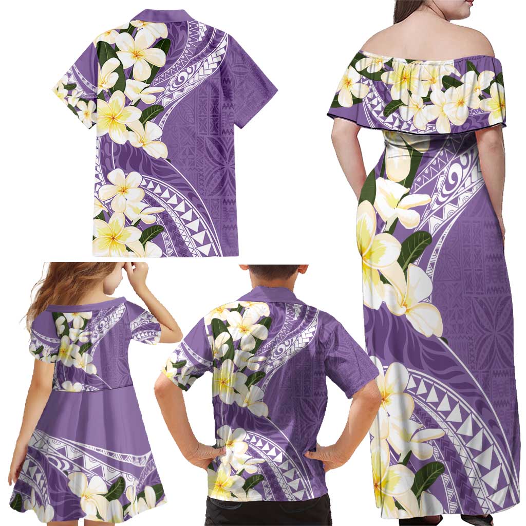 Aloha Hawaii Festive Family Matching Off Shoulder Maxi Dress and Hawaiian Shirt Frangipani Lace Classic - Lavender